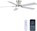 Ceiling Fans with Lights, 52'' Low Profile Ceiling Fan with Light and Remote/APP Control, Dimmable, Qiuet DC Motor, Flush Mount Ceiling Fan for Indoor Bedroom Living Room, Nickel