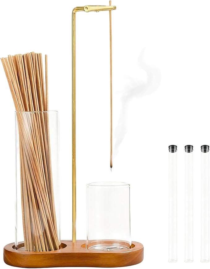 2 in 1 Incense Holder with Dual Glass Ash Catchers and 3PCS Storage Tubes, Incense Burner for Incense Sticks, Incense Stick Holder