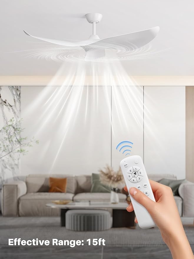 Sofucor 38 Inch Ceiling Fan No Light, Modern White Ceiling Fan with Remote Control, Quiet Reversible DC Motor, 6-Speed Noiseless Indoor Ceiling Fan for Bedroom Living Room Covered Patio Porch