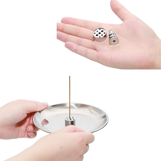 3 in 1 Incense Burner, 5.51 Inch Incense Holder Set for Incense Sticks, Coil Incense and Incense Cones, Multi-Functional, Brass Ash Catcher, Gourd-Shaped Tray（Silver）