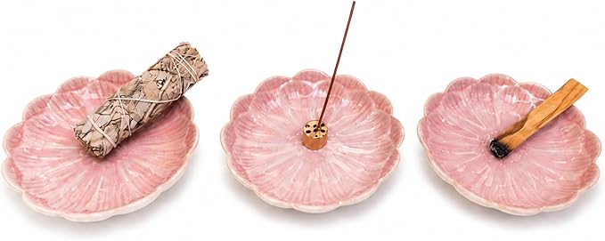 Pinehaven Ceramic Lotus Incense Holder – 5.5 Inch Hand-Sculpted Tray with Built-in Ash Catcher, Brass 9-Hole Insert for Sticks, Palo Santo, Sage & Cones – Japanese Zen Home Décor for Meditation