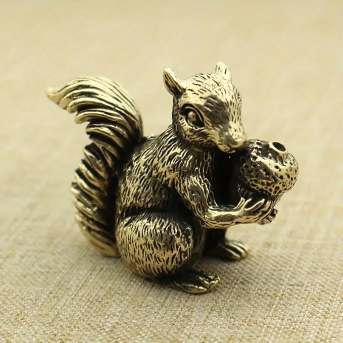 2Pcs Antique Squirrel Ornament Solid Copper Statue Figurines Brass Squirrels Nuts Tea Pet Incense Holder Desk Decoration