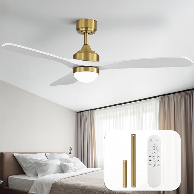 Sofucor 52" Solid Wood Ceiling Fan Lights, Flush Mount & Downrod Mount Ceiling Fan with Lights and Remote, Wood Blades Modern Outdoor Ceiling Fans for Bedroom/Farmhouse/Patio/Indoor