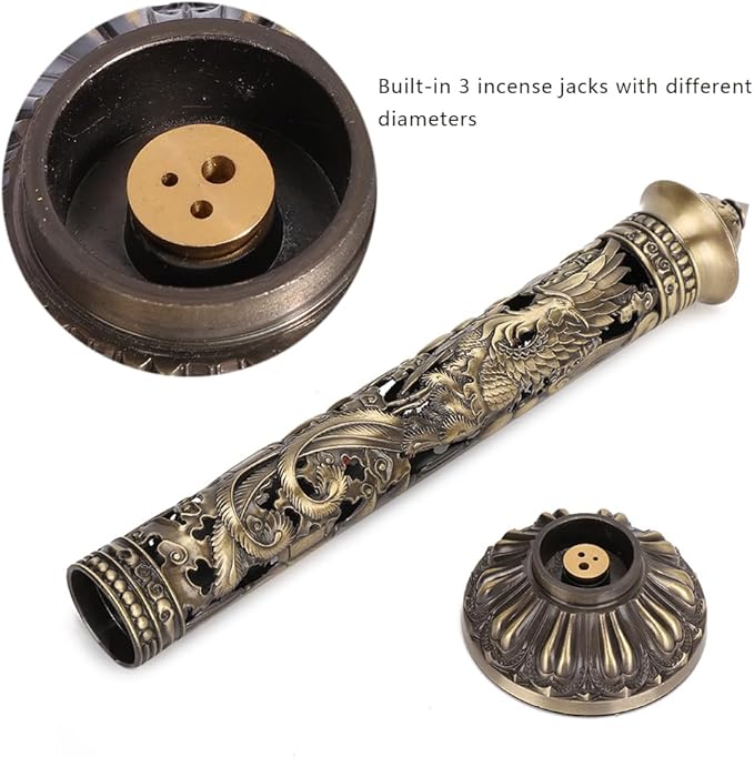 Incense Stick,Bronze Dragon Phoenix Relief Vertical Incense Incense Stick Holder Incense Stick Stand Tea Room Decoration Ornaments