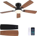 Ceiling Fans with Lights, 48 Inch Ceiling Fan with Light And Remote/APP,Low Profile Ceiling Fan with Light,DC Reversible,6 Speed Noiseless LED Ceiling Fan,Brown Small Ceiling Fan for Bedroom