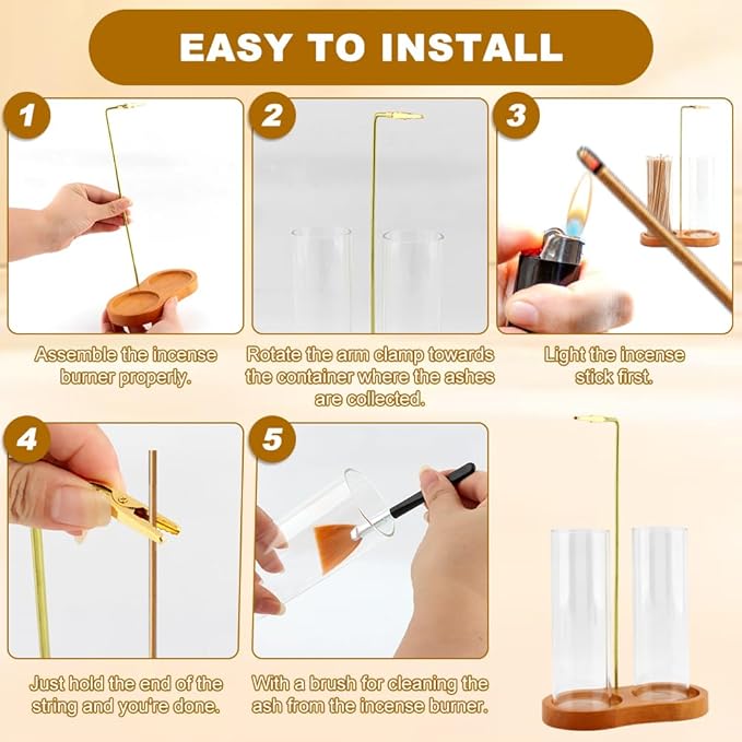2 in 1 Incense Holder for Sticks with Glass Ash Catcher, Incense Sticks Organizer Anti-Ash Flying Inscents Stick Holder for Yoga Spa Meditation Home Decor(Color:Wood)