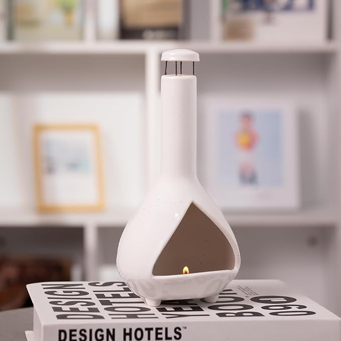 MOUGIGI Handmade Mini Chiminea Palo Santo Holder - Ceramic Incense Burner for Cone & Stick, Ideal for Meditation, Energy Cleansing, Aromatherapy and Ideal Gift for Home Decor