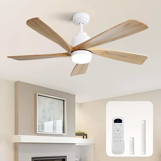 Sofucor Ceiling Fan with Lights and Remote, 52 Inch Modern Wood Ceiling Fan for Indoor Farmhouse Bedroom Living Room Outdoor Patio Porch (Natural Wood, 52 IN)