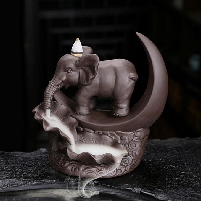 YYW Elephant Backflow Incense Burner Holder Waterfall Incense Cones Burner with 20 Incense Cones,30 Incense Stick,1 Tweezer,1 Mat Gift for Aromatherapy Ornament Home Decor (Small Size)