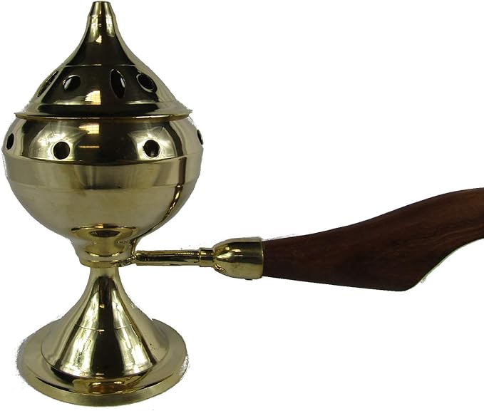 Incense Burner for Purifying, Cleansing, Healing, Metaphysical, Meditation and Wicca (5" Brass Censer Burner with Handle)