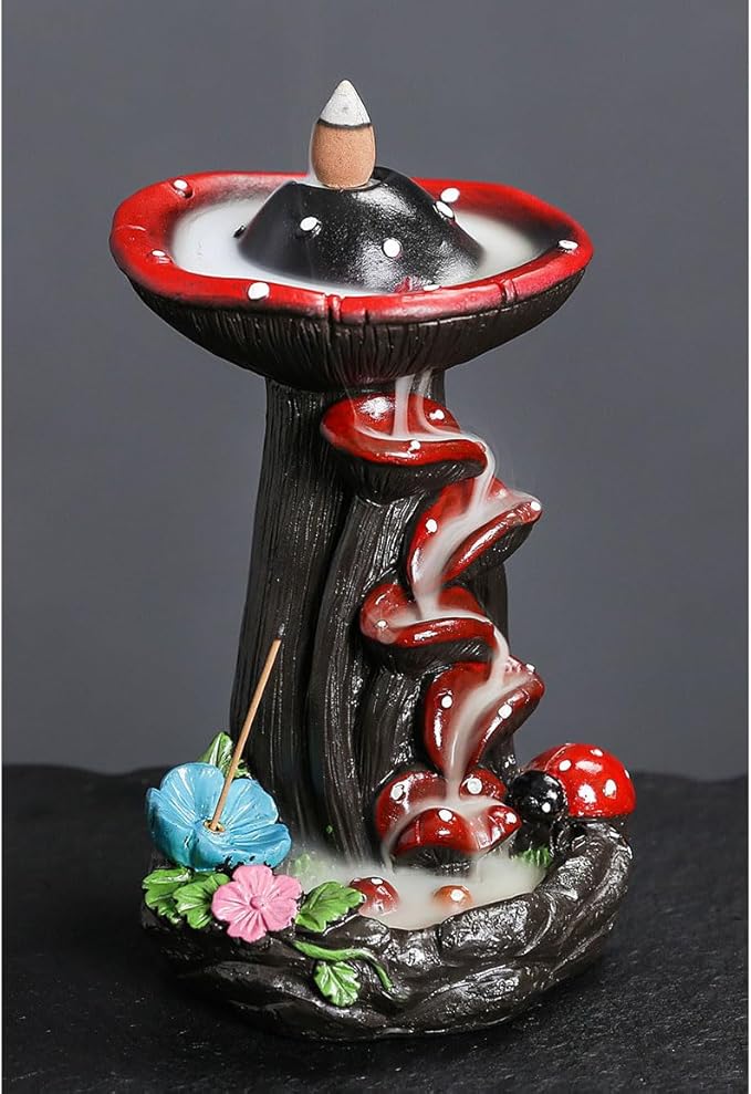 New Mushroom Backflow Incense Burner,Ceramic Incense Cone Holder with 20 Incense Cones and 30 Incense Sticks，Incense Waterfall | Cones Holder Used for Relaxation, Meditation, and Home Decoration
