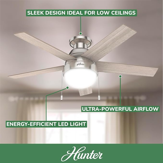Hunter Anslee, Indoor, Ceiling Fan, with LED Light, 46 inch, Brushed Nickel