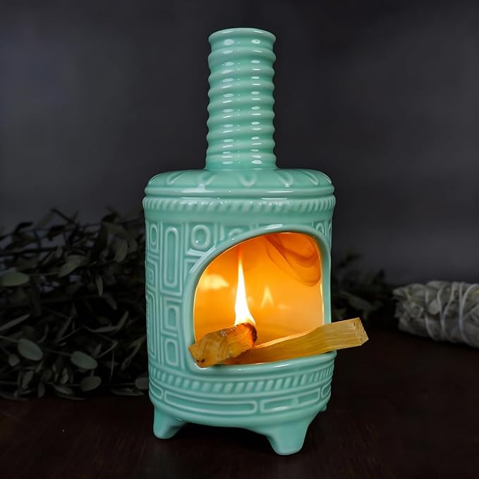 Mougigi Light Green Palo Santo Burner Holder-Mini Chiminea Smudging Bowl for Palo Santo Sticks, Sage Smudge Sticks&Cone Incense Burning–Zen Decor for Energy Cleansing Unique Gift for Friends & Family
