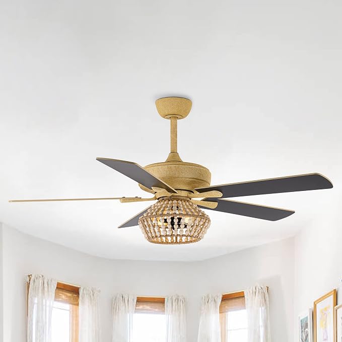 52" Farmhouse Ceiling Fans with Lights - 5 Reversible 2-Tone Blades, 3 Speeds Quiet Operation, Timer Function, Ceiling Fan with Remote for Living Room Bedroom