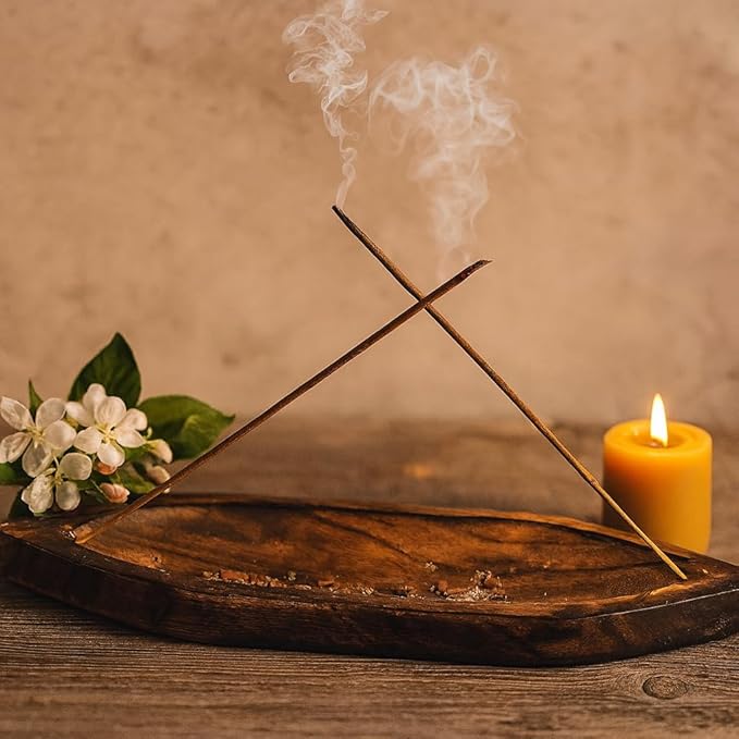 Pure Source India Natural Wood Bote Shape Incense Holder and Ash Catcher (11 X 3 Inch - 1 Piece)