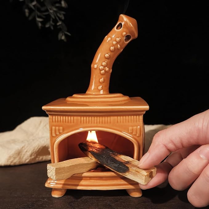 MOUGIGI Ceramic Palo Santo Holder and Mini Chiminea Smudge Bowl | Versatile Burner for Sage Sticks, Incense Cones, Copal and Candles | Suitable for Yoga, Meditation and Mindfulness Practices