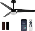 Ceiling Fan with Lights and Remote, 3 Blade App Control Timer Reversible Stepless Brightness and Color Temperature Outdoor Wood Ceiling Fan with Lights (Black, 52 In)