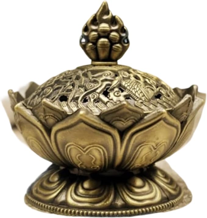 1 Pc Bronze Color Classic Lotus Incense Burner,Mini Lotus Cone Incenses Holder,Incense Burner Holder,Mini Vintage Lotus Flower Shaped Incense Holder,for Stick and Cone Incense