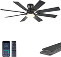 JSAITEE 52Inch Ceiling Fan with Lights, Flush Mount Low Profile, Black | Ceiling Fans,DC Reversible Motor Noiseless, 3CCT Dimmable, Dual Finish, 6 Speeds Ceiling Fan for Indoor/Outdoor