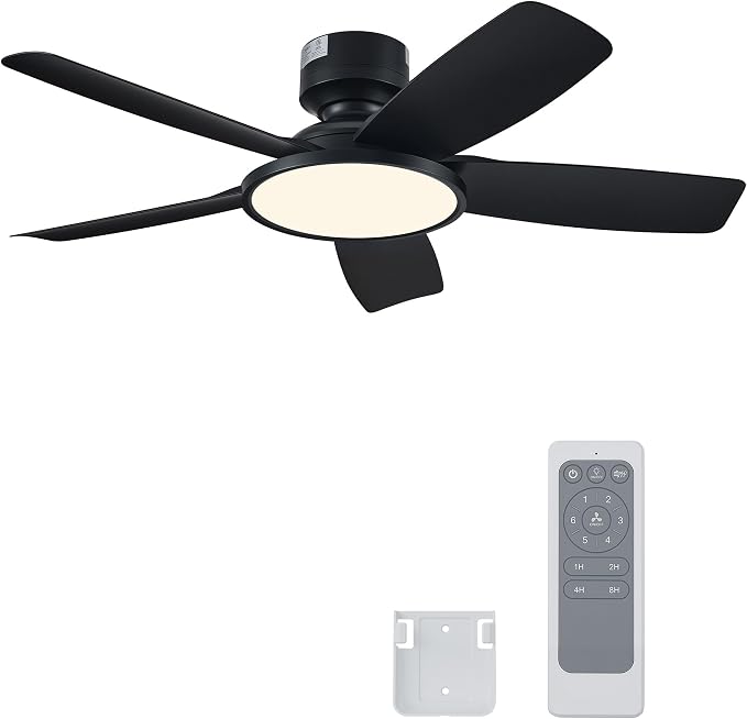 VONLUCE 42 Inch Ceiling Fan with Lights, Quick Install Ceiling Fan and Remote, 6-Speeds Noiseless Reversible DC Motor, 3CCT, Modern Ceiling Fan for Bedroom Living Room Kitchen, Black