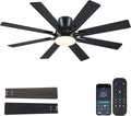 Mpayel Ceiling Fans with Lights, 52 Inch Low Profile Flush Mount Ceiling Fan, Modern Black Ceiling Fan with Light for Bedroom Living Room, Remote/APP Control, Quiet DC Motor, Dimmable, 8 Wood Blades
