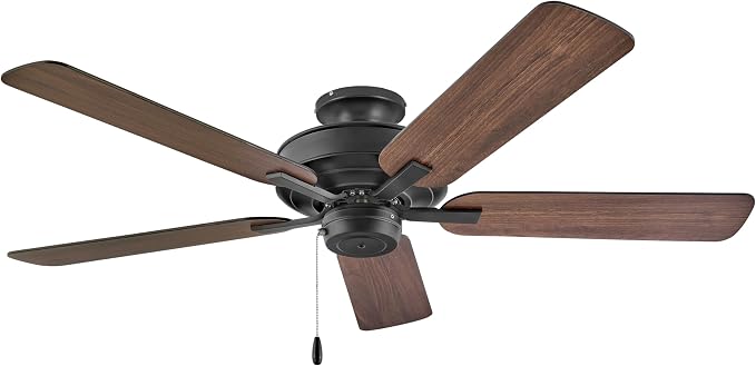 Hinkley Metro 52" Indoor Dual Mount Ceiling Fan with No Light, Traditional Style, Reversible Wooden Fan Blades, Matte Black and Walnut, Remote Sold Separately
