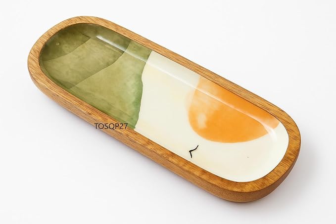 TOSQP27 Handmade Wooden Incense Holder for Sticks – Orange Resin Art Tray | Handcrafted Ash Catcher for Meditation, Yoga & Home Fragrance | Decorative Wooden Incense Burner Gift for Adults