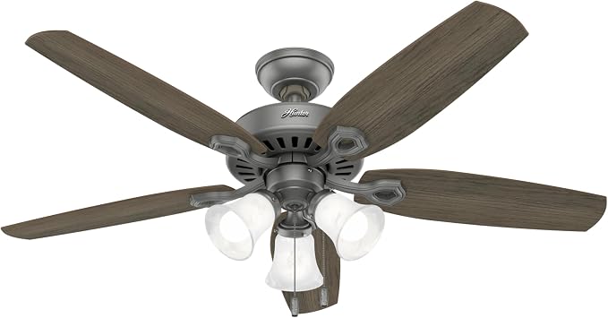 Hunter Builder Plus, Indoor, Ceiling Fan, Pull Chain, 52 inch, Matte Silver