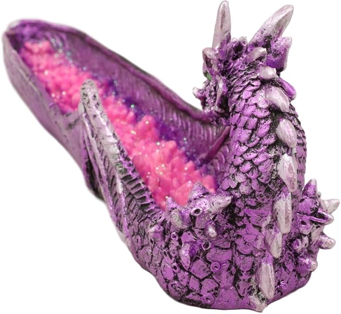 Ebros Gift Magenta Sunset Dragon Guarding Pink Quartz Crystal Quarry River Incense Burner Holder Figurine 10.5" Long Fantasy Mythical Dungeons and Dragons Home Decorative Accent Statue