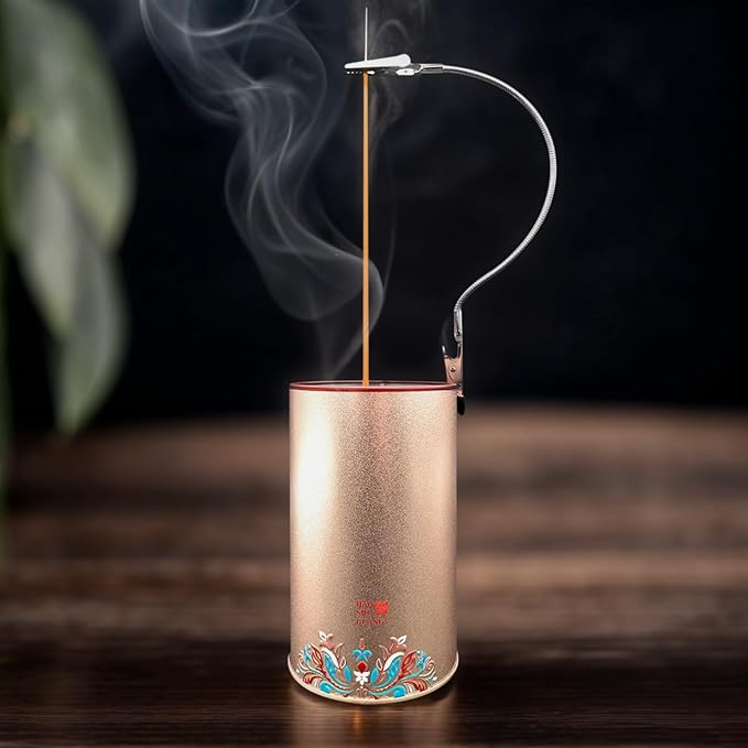 Metal Incense Burner with Anti-Flying Ash Technology & Adjustable Clamp,Elegant Ash Catcher for Home &Yoga & Meditation Ash Catcher Container (3.2x5.7in) (1, Champagne Gold)