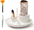 4 in 1 Incense Holder, Palo Santo Holder for Burning Sage, Sticks & Candle, Ceramic Incense Burner， 5.3" Ceramic Ash Catcher Tray for Meditation Room Home Decor