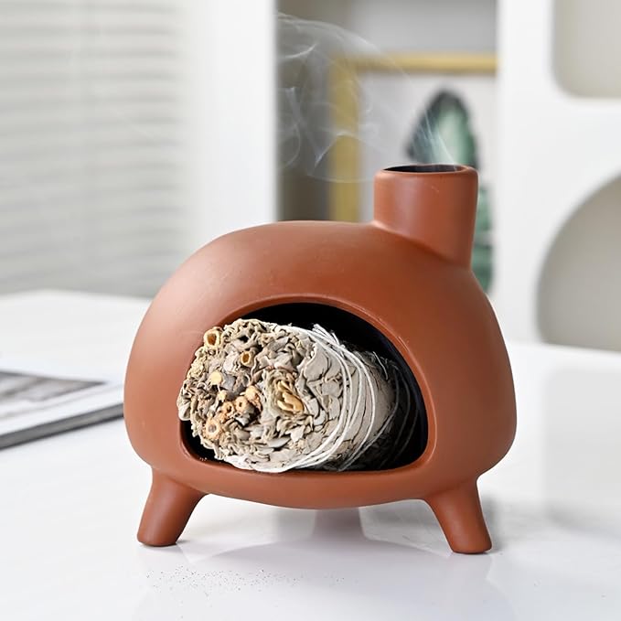 Handmade Ceramic Palo Santo Holder Burner - Mini Chimenea Incense Dish for Palo Santo and Sticks .Sage Holder for for Aromatherapy, Yoga, Meditation Gift and Home Decor (Yellow)