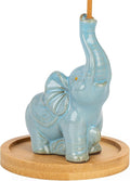 Cute Elephant Incense Holder with Wooden Coaster, Handmade Ceramic Burner, Animal Theme Incense Tray, Incense Burner for Home Decoration Accessories (Blue)