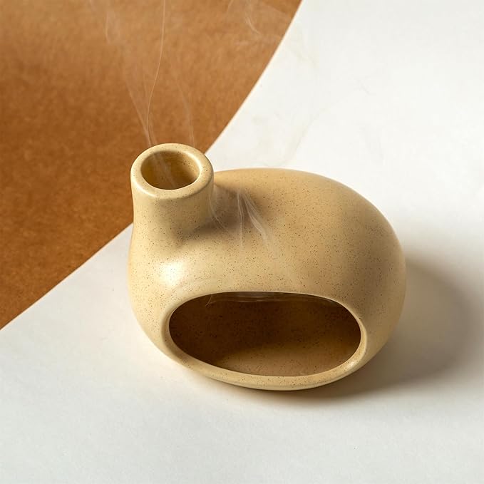 MOUGIGI Palo Santo Holder - Ceramic Incense Burner for Palo Santo Sticks, Cone, and Spiritual Sage - Modern Chiminea for Meditation - Handcrafted Smudge Bowl and Meditation Gift