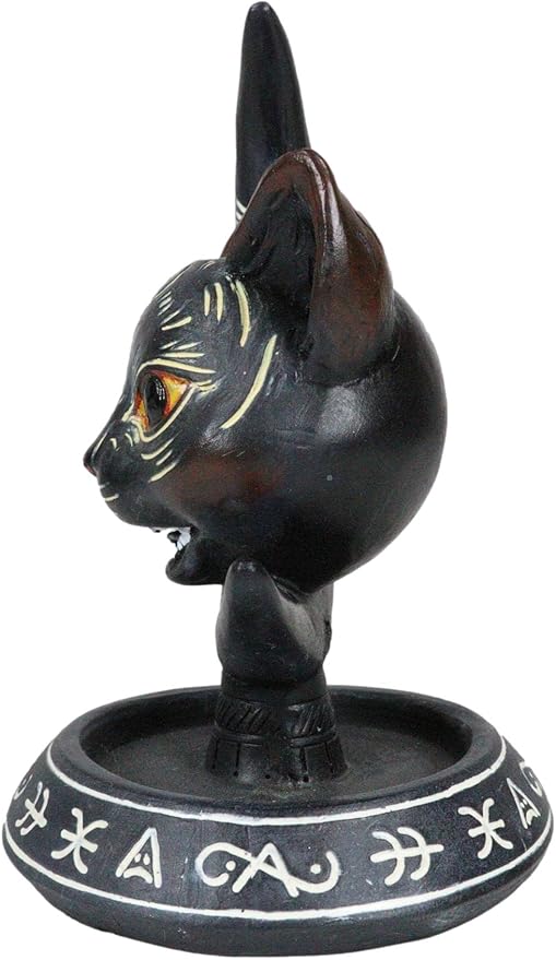 Ebros Gift Paranormal Occult Ouija Sacred Geometry Black Cat with Crescent Moon and Mandala Chakra Flower Backflow Cone Incense Burner Holder with Cascading Smoke Pool Waterfall Effect Figurine