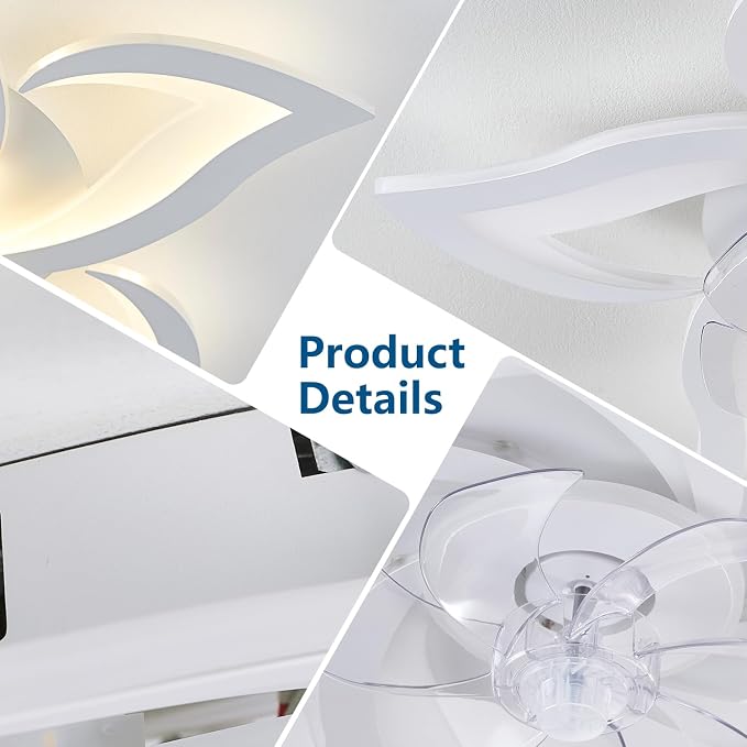 White Flower Modern CeilingFans with Lights, Low Profile Ceiling Fan with Remote for Bedroom, Flush Mount Ceiling Fan with LED Dimmable Light,3-Colors, 6-Speeds, Timing CeilingFan Light