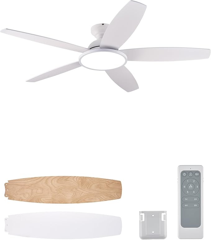 VONLUCE Ceiling Fans with Lights, 52 Inch Ceiling Fan and Remote, Full-spectrum LED Light, 3CCT, 6-Speeds Noiseless Reversible DC Motor, Modern Ceiling Fan for Farmhouse Bedroom Indoor, White