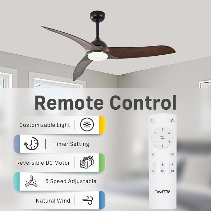 Ceiling Fans with Lights, 56 inch Ceiling Fan with Light and Remote Control, Flush Mount, 3CCT, Dimmable, Quiet Reversible Motor, Black Ceiling Fan for Bedroom Indoor/Outdoor Use