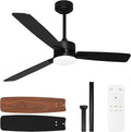 hykolity 52 Inch Modern Black LED Ceiling Fan with Light and Remote Control | 3CCT Dimmable LED Light, Quiet Reversible DC Motor, 6-Speed, Downrod Included, 3 Blade Ceiling Fans for Bedroom Living Room