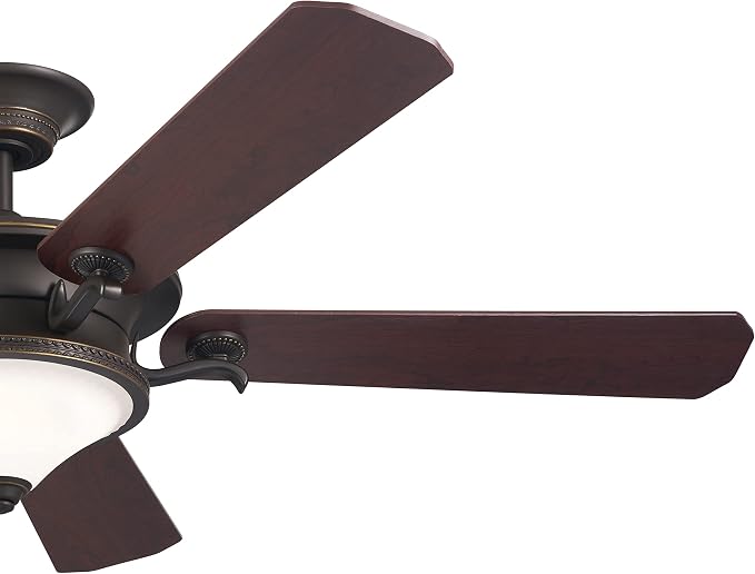 Kichler 60 Inch Rise 5 Blade LED Indoor Ceiling Fan with Etched Cased Opal Glass in Olde Bronze with Reversible Walnut and Cherry Blades