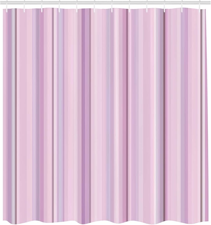 Ambesonne Stripes Shower Curtain, Abstract Ocean Inspired Palette Lines Geometrical Image Illustration, Cloth Fabric Bathroom Decor Set with Hooks, 84" Long Extra, Blush Lilac