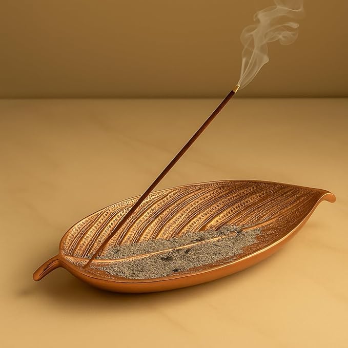 Pure Source India Aluminum Agarbatti Stand Incense Holder for Pooja, Decorative Copper Finish Ash Catcher, Long Durable Holder for Home Temple Meditation Décor (10 x 3.25 x 2 Inch)