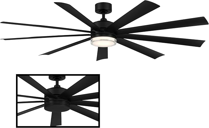 Wynd XL Smart Indoor and Outdoor 9-Blade Ceiling Fan 72in Matte Black with 2700K LED Light Kit and Remote Control worksworks with Alexa and iOS or Android App