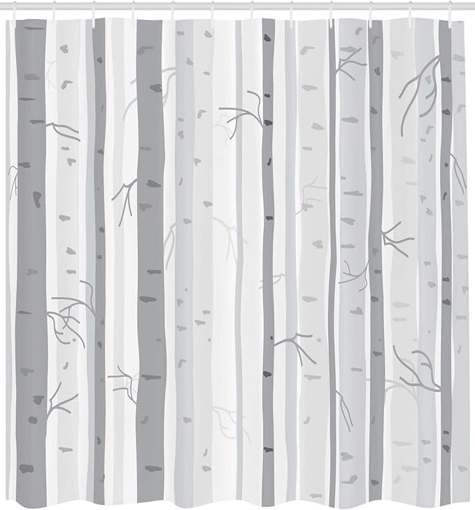 Ambesonne Grey Shower Curtain, Birch Trees in Autumn Branches Forest with Soft Colors in Modern Graphic Print, Cloth Fabric Bathroom Decor Set with Hooks, 69" W x 70" L, Grey Ceil