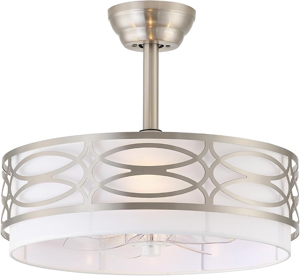 20" Silver Boho Ceiling Fan with Light, Caged Fandelier Ceiling Fans with Lights Remote Control with 6 Speeds for Bedroom, Living Room, Nursery