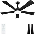 Black Ceiling Fans with Lights and Remote - 52 Inch Ceiling Fan with Light, Quiet Reversible DC Motor, Dimmable Tri-Color LED, 5 Blades Indoor/Outdoor Ceiling Fans for Patios Bedroom,