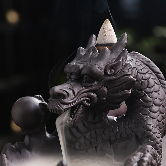 Dragon Waterfall Incense Holder - Ceramic Backflow Burner with Skull Head, Zen Meditation Decor for Home, Bedroom, Yoga Studio - Unique Dragon Statue Gift for Aromatherapy & Relaxation