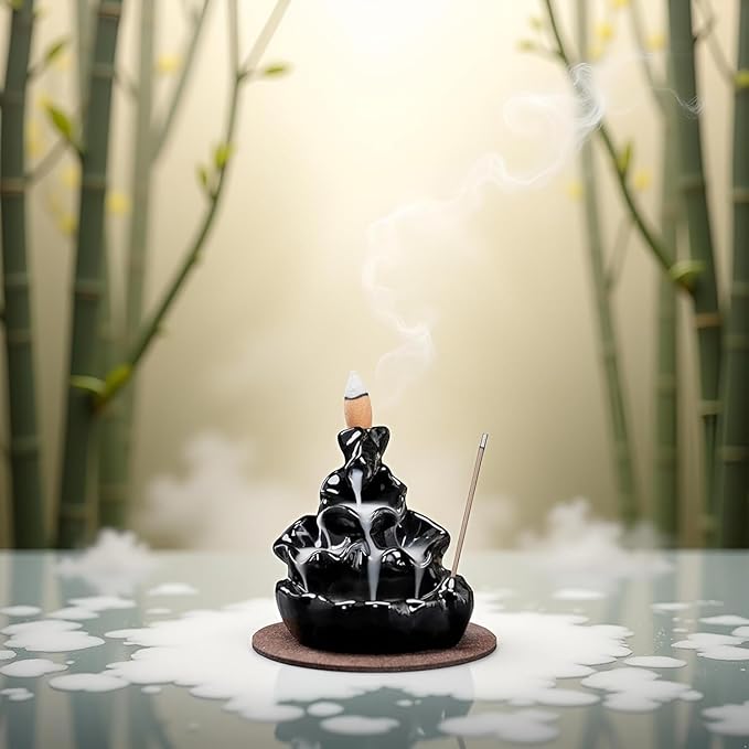 Black Ceramic Incense Incense Burner, Incense Burner Ornament, Handmade Backflow Incense Holder for Zen Decor,Holders,Waterfall Incense and Incense Holders