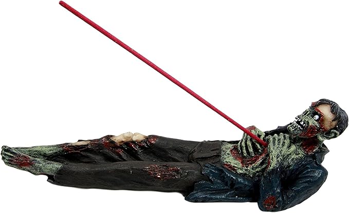 Ebros Gift Zombie Apocalypse Walking Death Undead with Impaled Ripped Chest Incense Stick Burner Holder Figurine 9.5" Long Ossuary Macabre Underworld Themed Aromatherapy Accent Sculpture