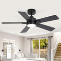 Ceiling Fans with LED Lights, 42 Inch 5-Blade Black Ceiling Fan Remote Control, Modern Ceiling Fan with Reversible DC Motor, Downrod Mount LED Ceiling Fan Light for Living Room Bedroom